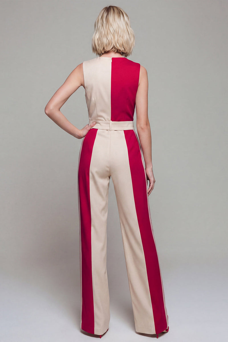 Laden Sie das Bild in den Galerie-Viewer, V-Ausschnitt ColorBlock Light Khaki Damen-Overalls