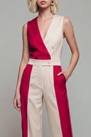 Laden Sie das Bild in den Galerie-Viewer, V-Ausschnitt ColorBlock Light Khaki Damen-Overalls