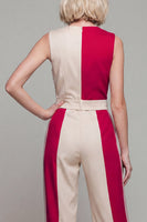 Laden Sie das Bild in den Galerie-Viewer, V-Ausschnitt ColorBlock Light Khaki Damen-Overalls