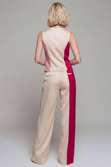 2-teilige ColorBlock ärmellose leichte Khaki-Damenanzüge