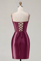 Laden Sie das Bild in den Galerie-Viewer, Marineblaues Korsett, Satin Bodycon besticktes Homecoming-Kleid