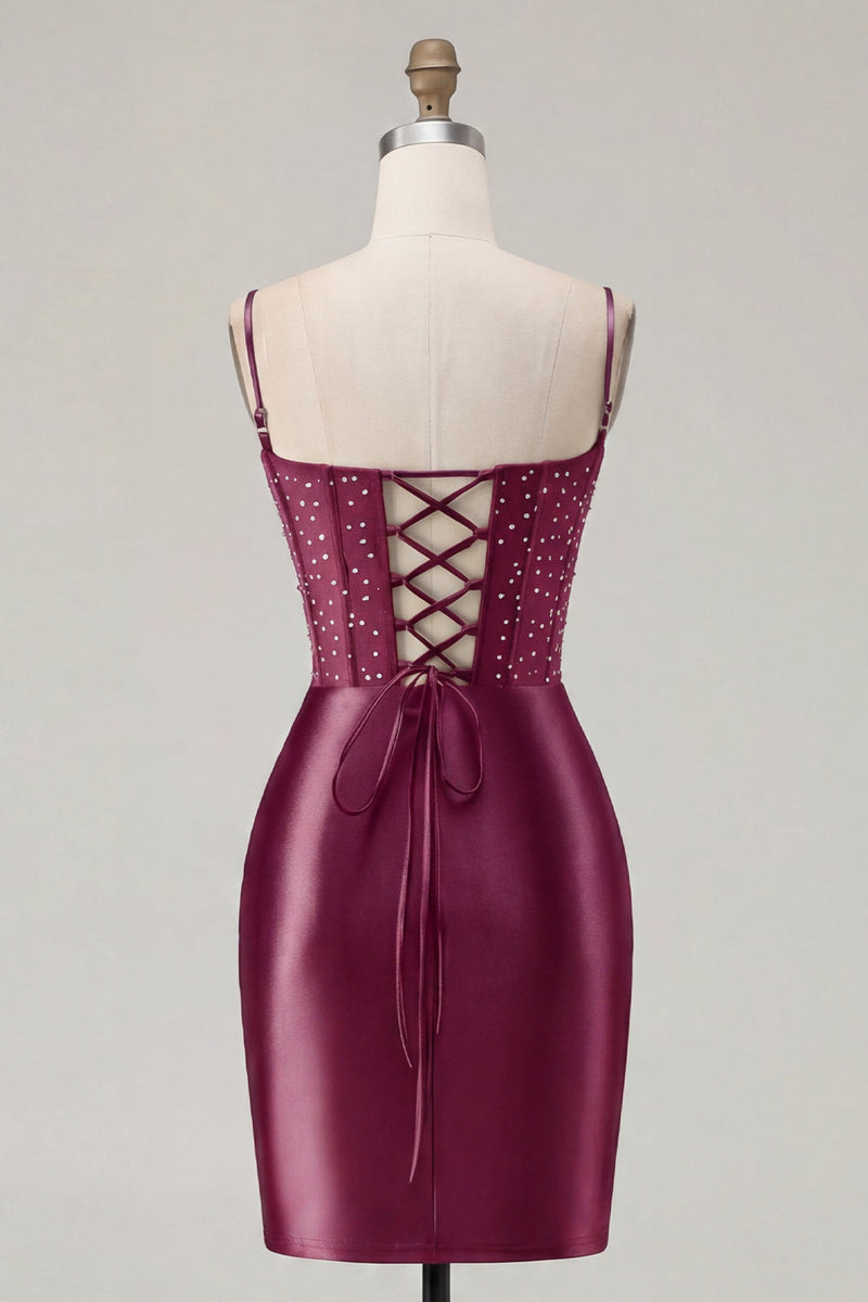 Laden Sie das Bild in den Galerie-Viewer, Marineblaues Korsett, Satin Bodycon besticktes Homecoming-Kleid