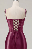 Laden Sie das Bild in den Galerie-Viewer, Marineblaues Korsett, Satin Bodycon besticktes Homecoming-Kleid