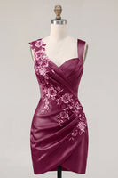 Laden Sie das Bild in den Galerie-Viewer, Marineblaues Satin, gerafftes besticktes Bodycon-Homecoming-Kleid