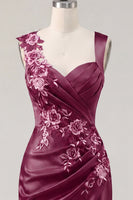 Laden Sie das Bild in den Galerie-Viewer, Marineblaues Satin, gerafftes besticktes Bodycon-Homecoming-Kleid