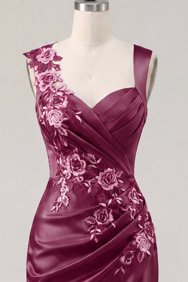 Laden Sie das Bild in den Galerie-Viewer, Marineblaues Satin, gerafftes besticktes Bodycon-Homecoming-Kleid