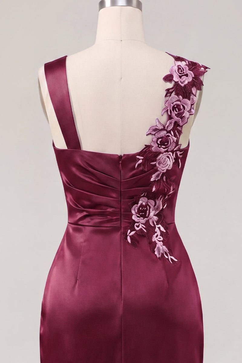 Laden Sie das Bild in den Galerie-Viewer, Marineblaues Satin, gerafftes besticktes Bodycon-Homecoming-Kleid