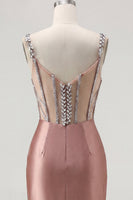 Laden Sie das Bild in den Galerie-Viewer, Blush-Satin Bodycon transparentes Korsett-Mini-Homecoming-Kleid mit Strasssteinen