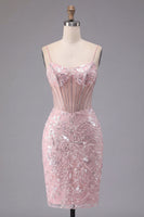 Laden Sie das Bild in den Galerie-Viewer, Glitzerndes dunkelgrünes Blumenkorsett Bodycon Pailletten Kurzes Homecoming-Kleid