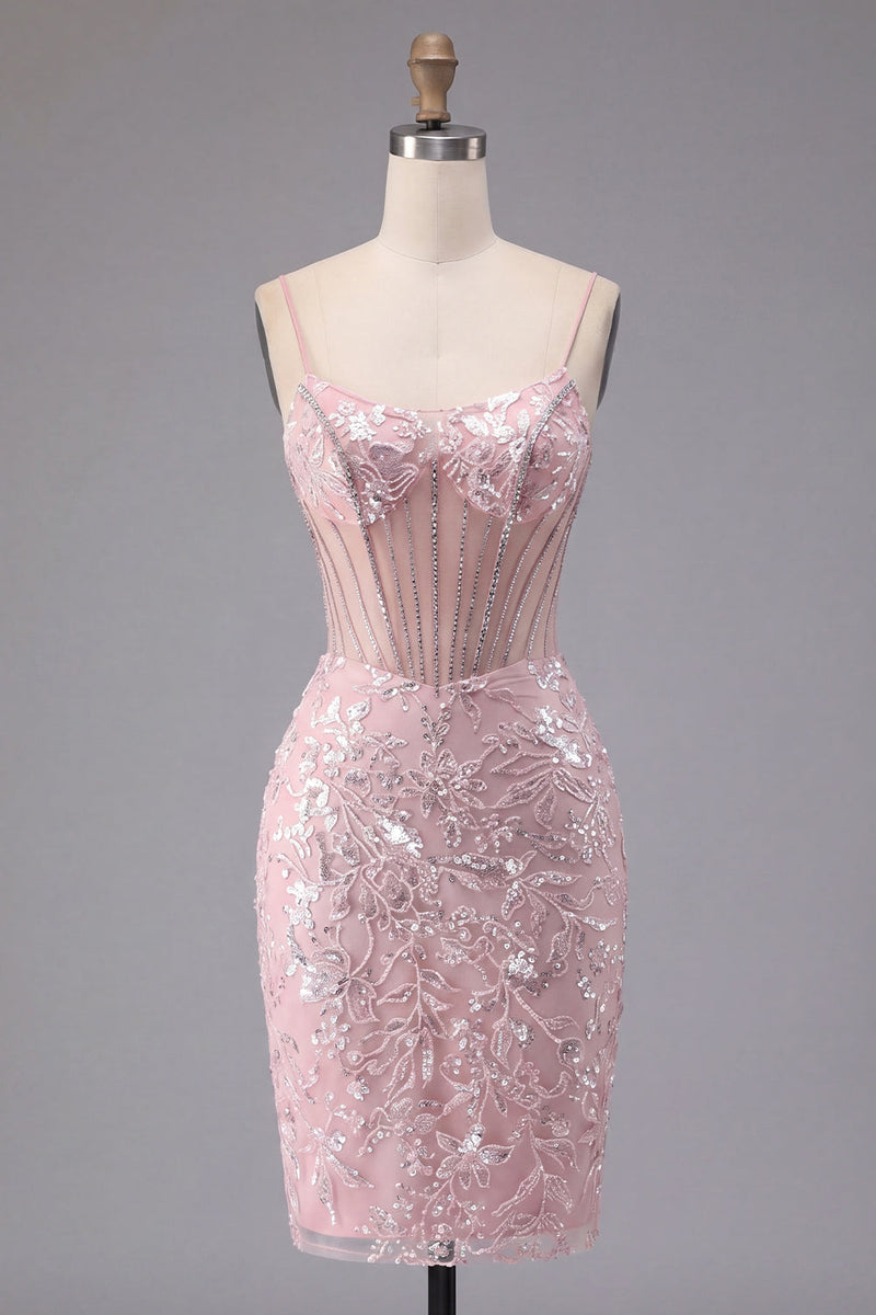 Laden Sie das Bild in den Galerie-Viewer, Glitzerndes dunkelgrünes Blumenkorsett Bodycon Pailletten Kurzes Homecoming-Kleid