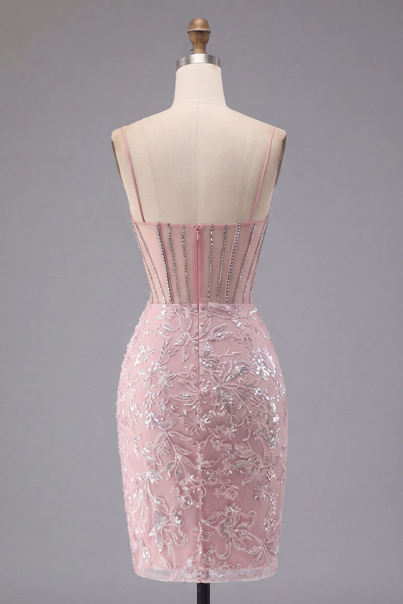 Laden Sie das Bild in den Galerie-Viewer, Glitzerndes dunkelgrünes Blumenkorsett Bodycon Pailletten Kurzes Homecoming-Kleid