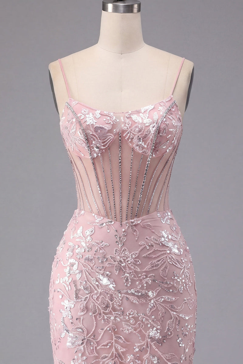 Laden Sie das Bild in den Galerie-Viewer, Glitzerndes dunkelgrünes Blumenkorsett Bodycon Pailletten Kurzes Homecoming-Kleid