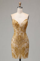 Laden Sie das Bild in den Galerie-Viewer, Glitzerndes goldenes Bodycon-Sweetheart-Pailletten-Mini-Homecoming-Kleid