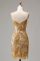 Laden Sie das Bild in den Galerie-Viewer, Glitzerndes goldenes Bodycon-Sweetheart-Pailletten-Mini-Homecoming-Kleid
