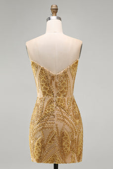 Glitzerndes goldenes Bodycon-Sweetheart-Pailletten-Mini-Homecoming-Kleid