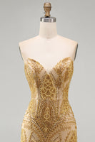 Laden Sie das Bild in den Galerie-Viewer, Glitzerndes goldenes Bodycon-Sweetheart-Pailletten-Mini-Homecoming-Kleid
