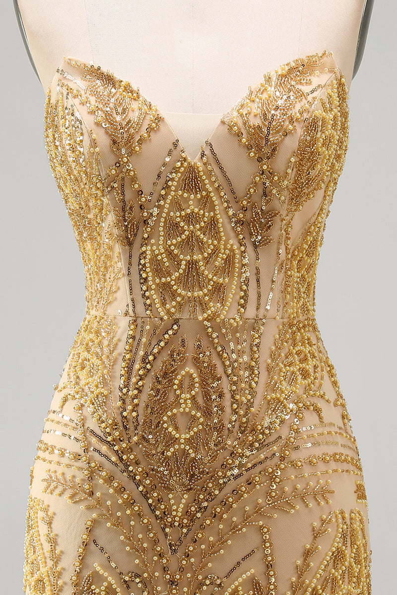 Laden Sie das Bild in den Galerie-Viewer, Glitzerndes goldenes Bodycon-Sweetheart-Pailletten-Mini-Homecoming-Kleid