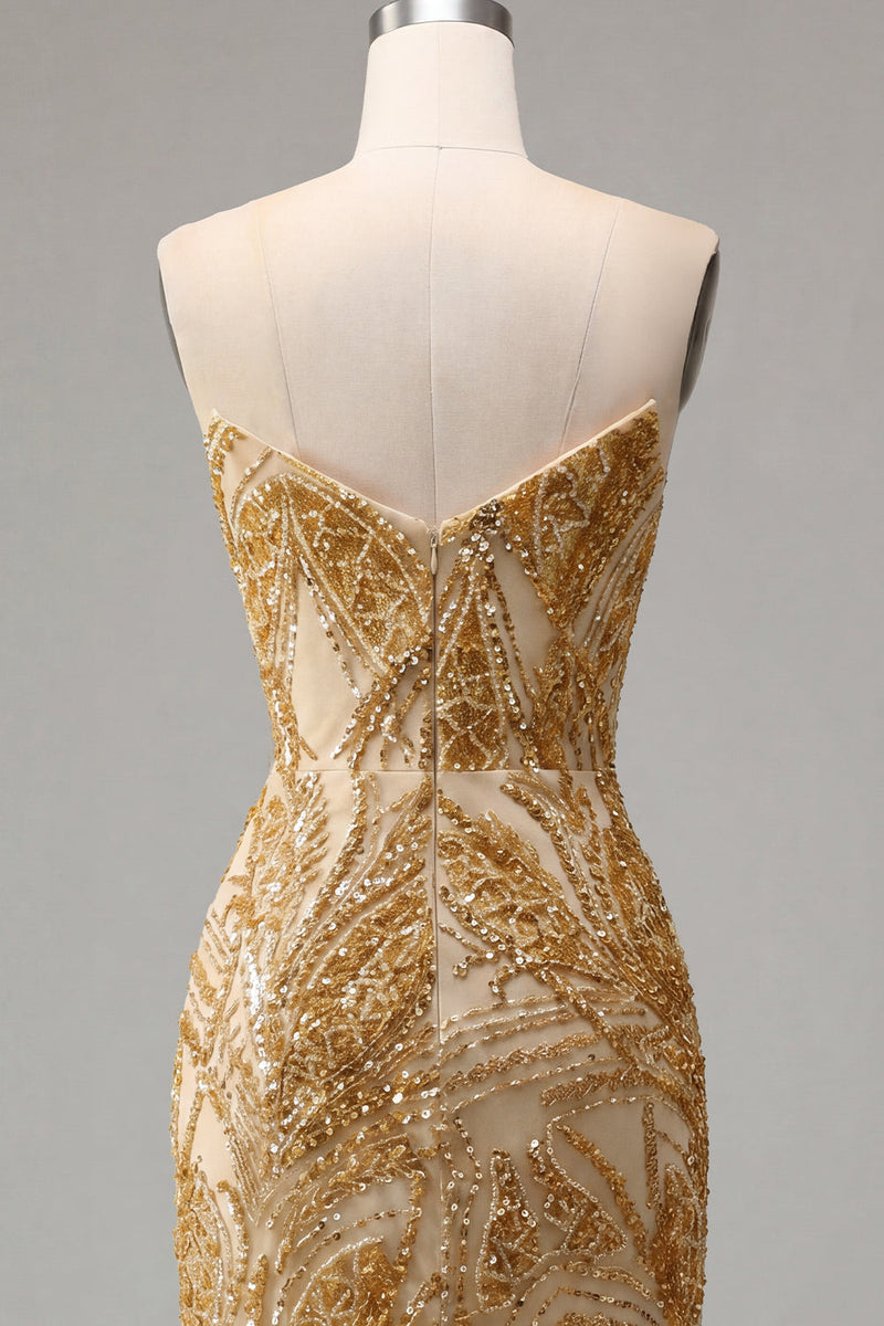 Laden Sie das Bild in den Galerie-Viewer, Glitzerndes goldenes Bodycon-Sweetheart-Pailletten-Mini-Homecoming-Kleid