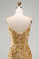 Laden Sie das Bild in den Galerie-Viewer, Glitzerndes goldenes Bodycon-Sweetheart-Pailletten-Mini-Homecoming-Kleid