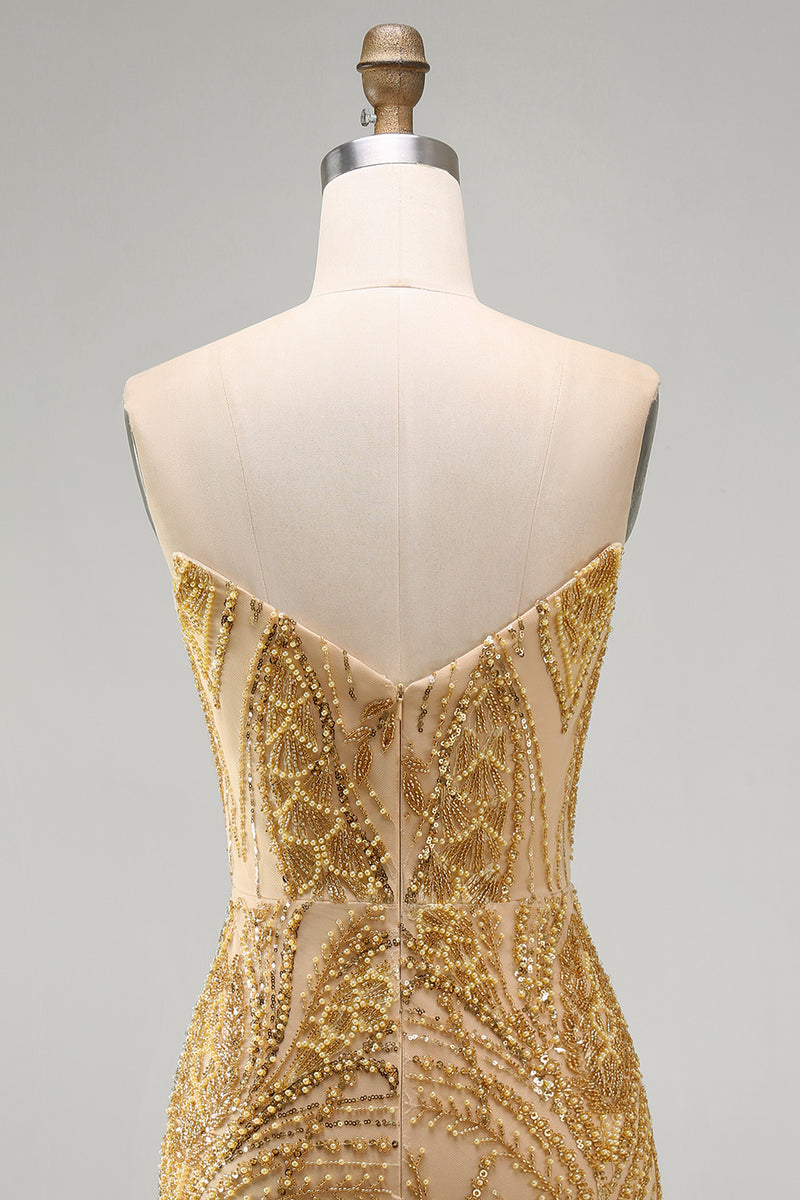 Laden Sie das Bild in den Galerie-Viewer, Glitzerndes goldenes Bodycon-Sweetheart-Pailletten-Mini-Homecoming-Kleid