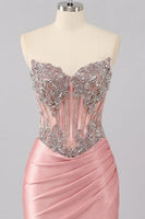 Laden Sie das Bild in den Galerie-Viewer, Satin Blush Sweetheart Bodycon Korsett mit gerafftem Homecoming-Kleid mit Strasssteinen