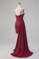 Laden Sie das Bild in den Galerie-Viewer, Burgunder Bodycon-Korsett mit gerafftem Perlen-Homecoming-Kleid und Seitenumhang