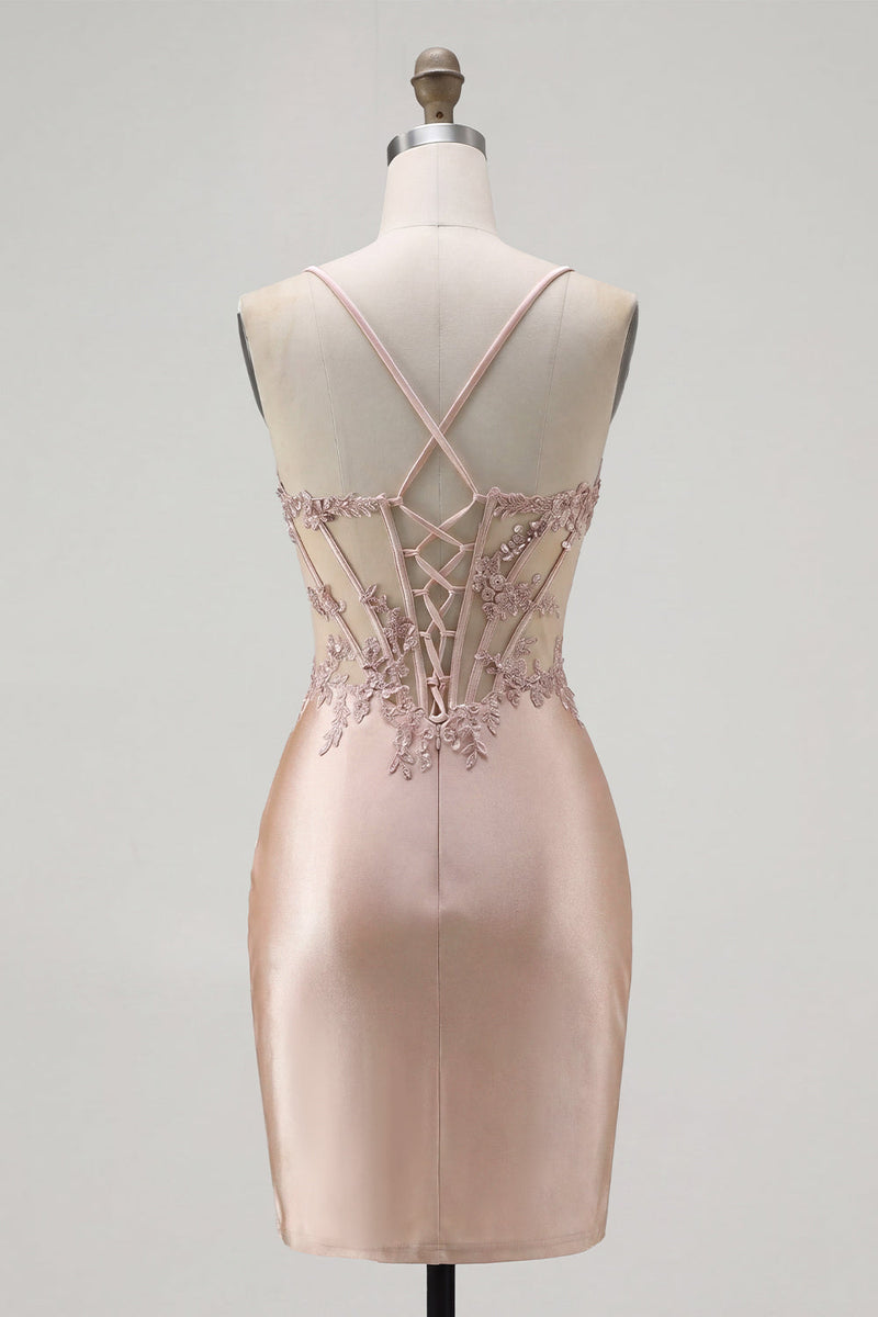 Laden Sie das Bild in den Galerie-Viewer, Champagner Bodycon Korsett mit Falten, Perlen-Homecoming-Kleid