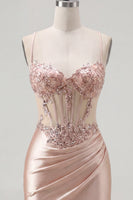 Laden Sie das Bild in den Galerie-Viewer, Champagner Bodycon Korsett mit Falten, Perlen-Homecoming-Kleid