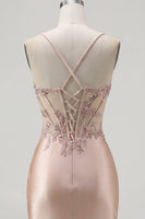 Laden Sie das Bild in den Galerie-Viewer, Champagner Bodycon Korsett mit Falten, Perlen-Homecoming-Kleid