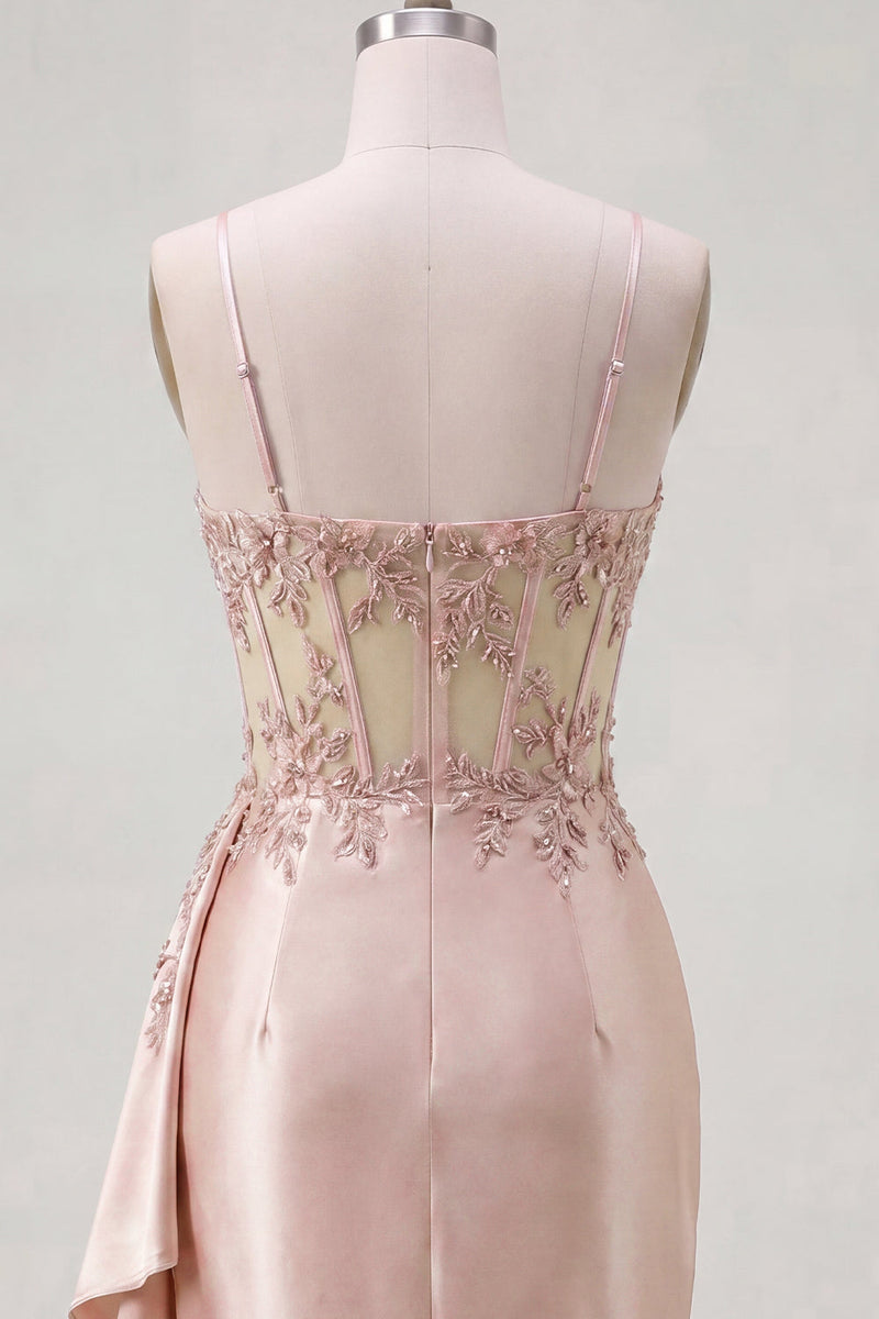 Laden Sie das Bild in den Galerie-Viewer, Champagne Bodycon Korsett mit gerafftem Perlen-Homecoming-Kleid mit Schärpe