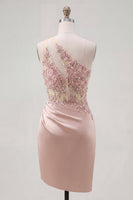 Laden Sie das Bild in den Galerie-Viewer, Champagner-Ein-Schulter-Bodycon-transparentes Korsett mit gerafftem Homecoming-Kleid mit Perlen