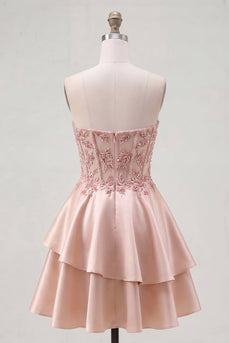 A-Line Champagner Sweetheart transparentes Korsett mit Rüschen und Heimkehrkleid mit Perlen