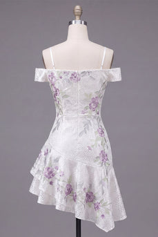 Kaltschulter-A-Linie weißes Blumen-Homecoming-Kleid mit Perlen