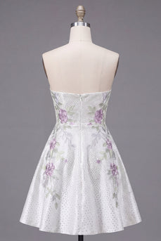 A-Line Sweetheart weißes Blumen-Homecoming-Kleid mit Perlen