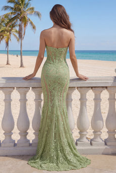 Spitzen-Salbei-Grüne Meerjungfrau-Sweetheart-Korsett Langes Abschlussballkleid