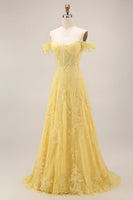Laden Sie das Bild in den Galerie-Viewer, A-Linie langes Abschlussballkleid mit Spitzen-Korsett-Appliquierung