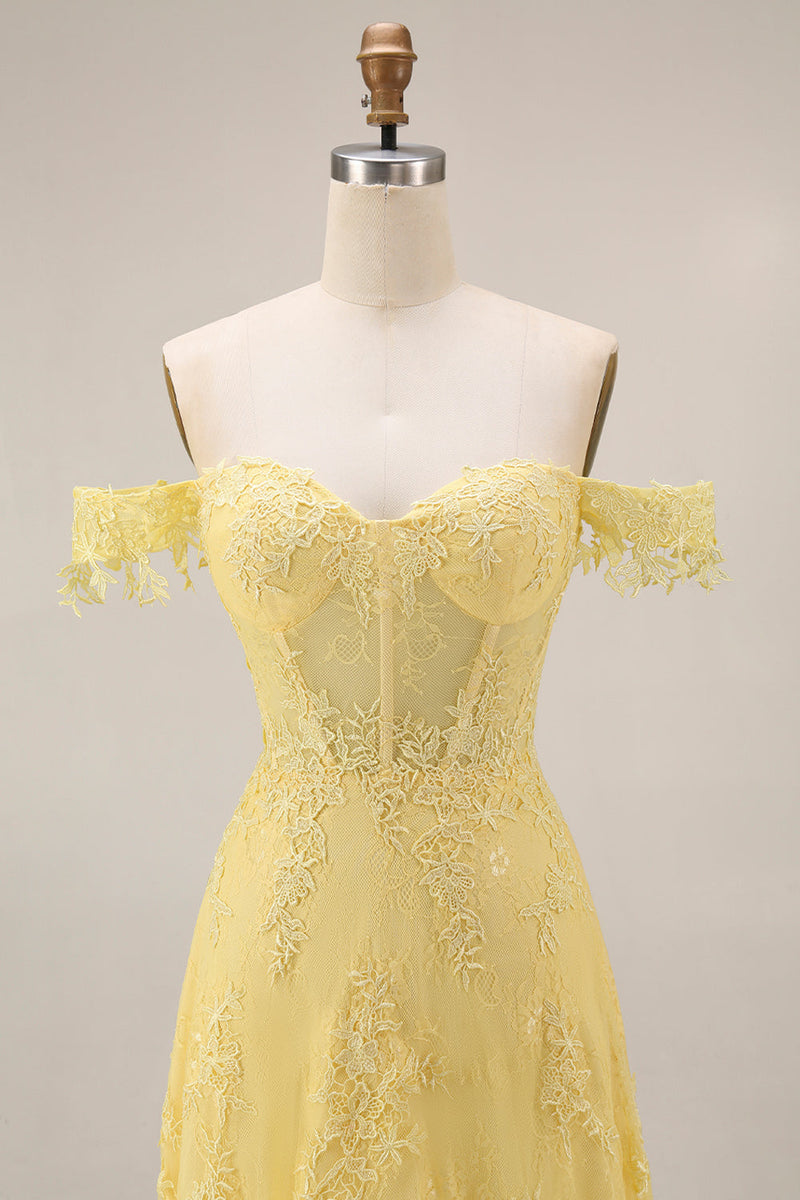 Laden Sie das Bild in den Galerie-Viewer, A-Linie langes Abschlussballkleid mit Spitzen-Korsett-Appliquierung
