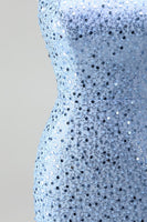 Laden Sie das Bild in den Galerie-Viewer, Glitzer Blau One schulter Meerjungfrau Pailletten Langes Abiballkleid mit Schlitz