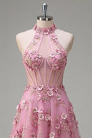 Laden Sie das Bild in den Galerie-Viewer, Taro A-Line Neckholder-Korsett, Langball-Kleid mit appliquierten 3D-Blumen
