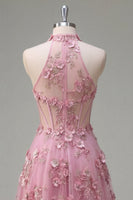 Laden Sie das Bild in den Galerie-Viewer, Taro A-Line Neckholder-Korsett, Langball-Kleid mit appliquierten 3D-Blumen
