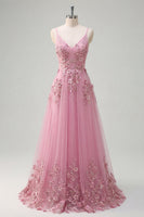 Laden Sie das Bild in den Galerie-Viewer, Taro A-Line Spaghetti-Träger Langball-Kleid mit appliquierten 3D-Blumen