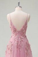 Laden Sie das Bild in den Galerie-Viewer, Taro A-Line Spaghetti-Träger Langball-Kleid mit appliquierten 3D-Blumen