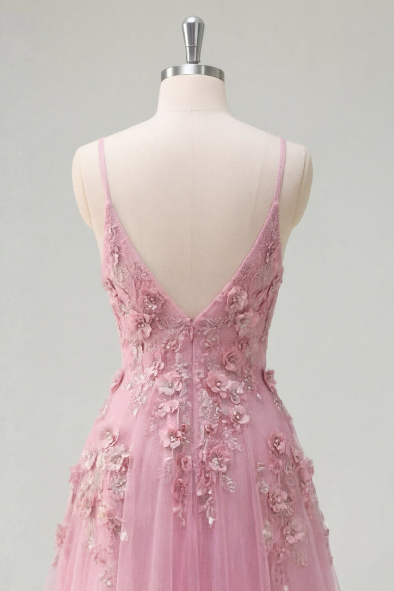 Laden Sie das Bild in den Galerie-Viewer, Taro A-Line Spaghetti-Träger Langball-Kleid mit appliquierten 3D-Blumen