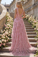 Laden Sie das Bild in den Galerie-Viewer, Perlenverziertes V-Line-Taro-Langball-Kleid mit Applikierten 3D-Blumen