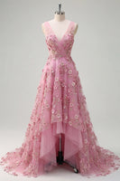 Laden Sie das Bild in den Galerie-Viewer, Perlenverziertes V-Line-Taro-Langball-Kleid mit Applikierten 3D-Blumen