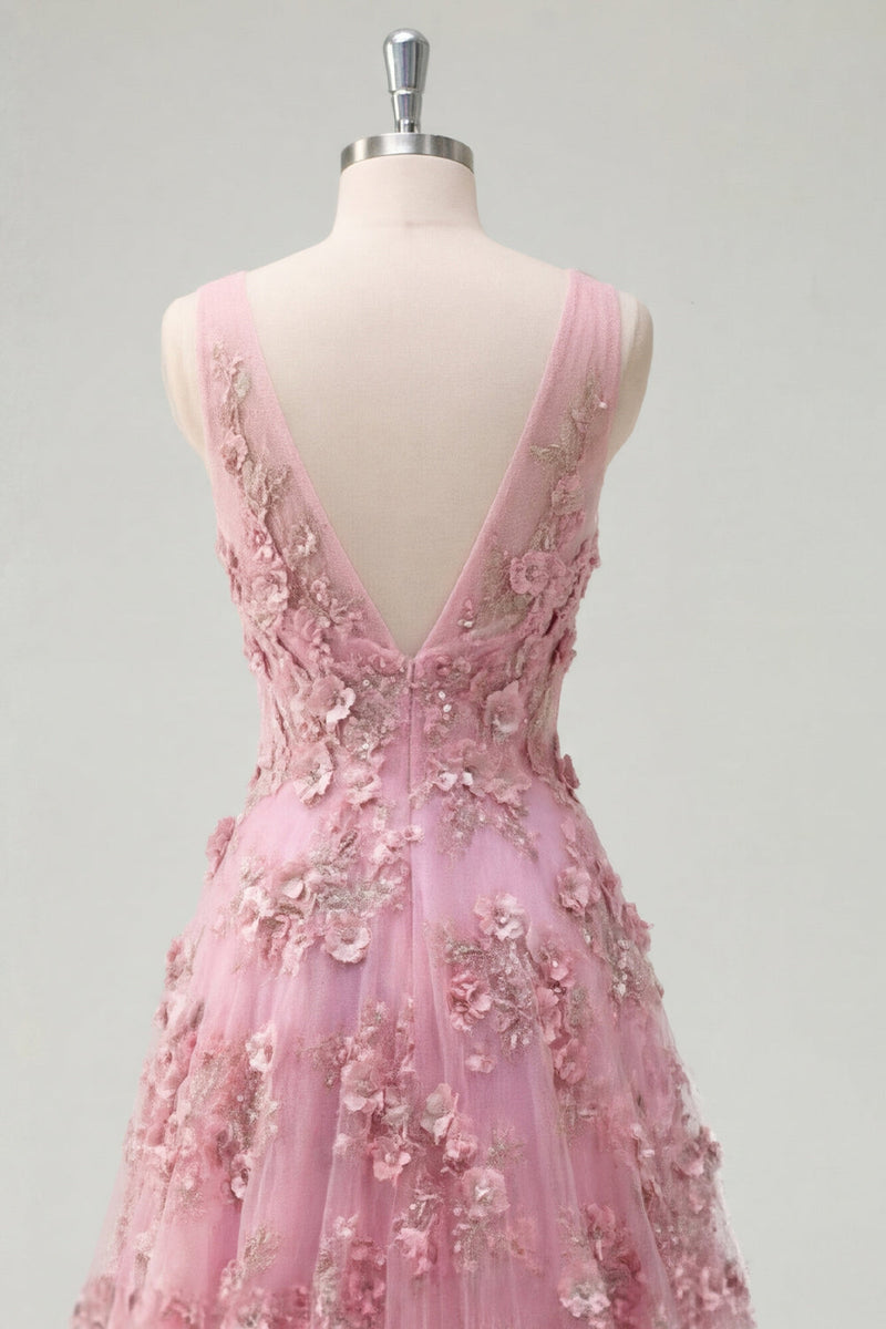 Laden Sie das Bild in den Galerie-Viewer, Perlenverziertes V-Line-Taro-Langball-Kleid mit Applikierten 3D-Blumen