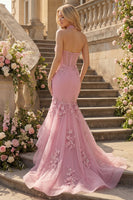 Laden Sie das Bild in den Galerie-Viewer, Meerjungfrauen-Taro-Neckholder-Korsett, perlenverziertes langes Abschlussballkleid mit 3D-Blumen