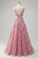 Laden Sie das Bild in den Galerie-Viewer, Perlenverziertes A-Linien-Taro-V-Ausschnitt-Applikiertes Langballkleid mit 3D-Blumen