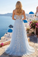 Laden Sie das Bild in den Galerie-Viewer, Blaues A-Linie Pailletten Korsett Applikiertes Langes Abschlussballkleid