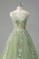 Laden Sie das Bild in den Galerie-Viewer, Grüner Blumen-Bateau-Ausschnitt A-Linie appliquiertes Abschlussballkleid